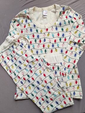 Hanna Andersson Women's M medium Long John Christmas Pajama Set Bright Bulbs EUC